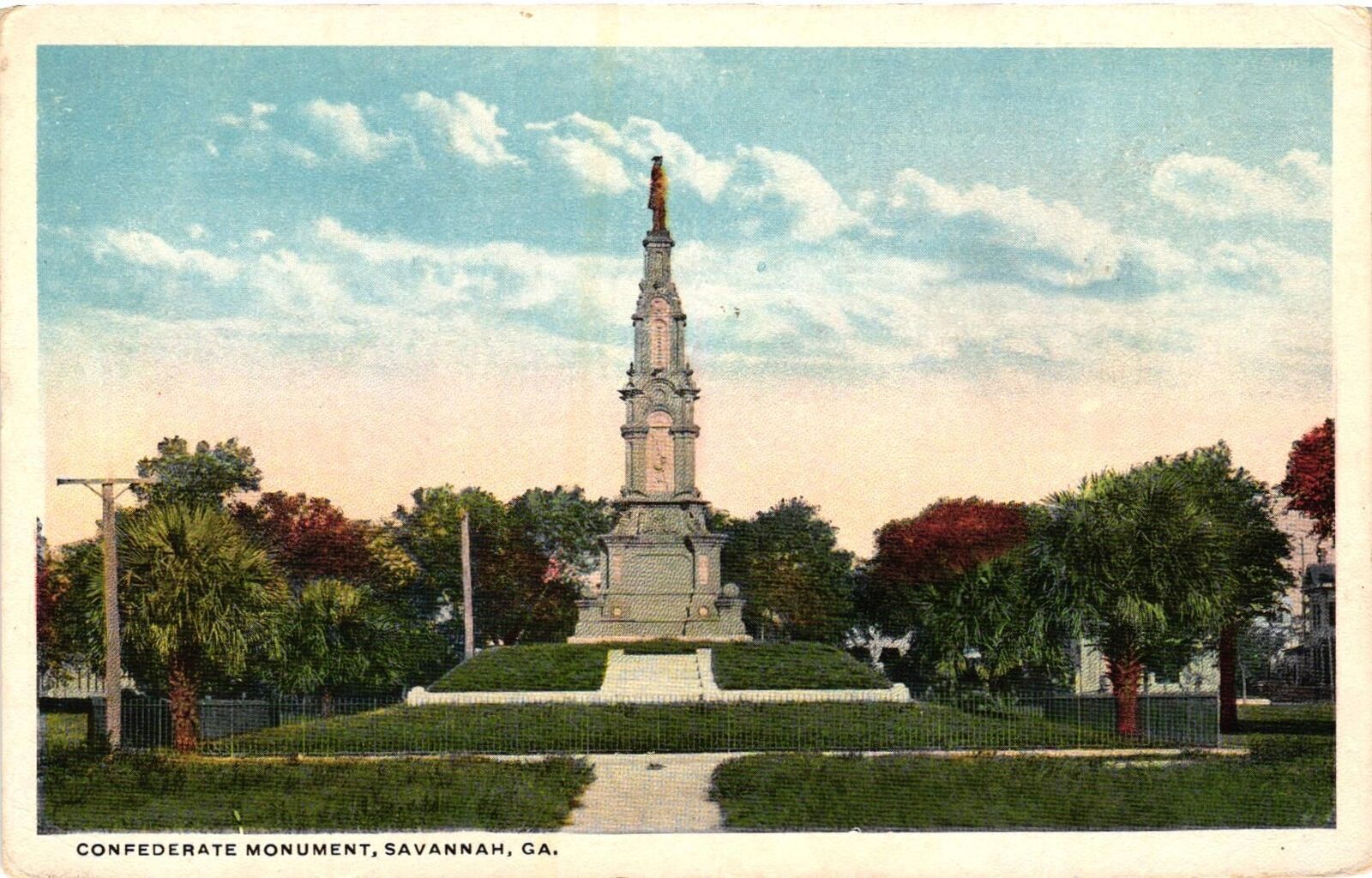 Vintage postcard of the Confederate Monument in Savannah, Georgia, early 1900s.